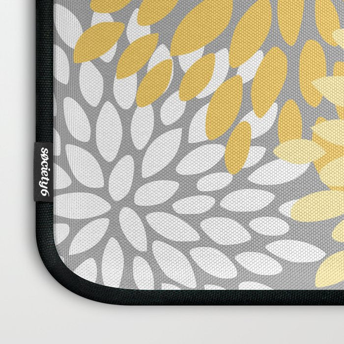 Floral Blooms, Gray, Charcoal, Yellow Laptop Sleeve Gallery Image 3