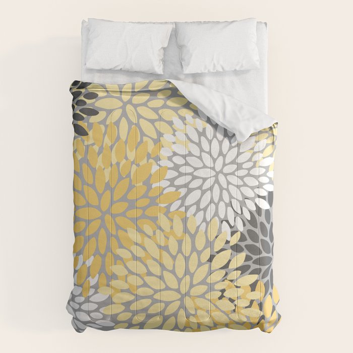 Floral Blooms, Gray, Charcoal, Yellow Comforter Gallery Image 6