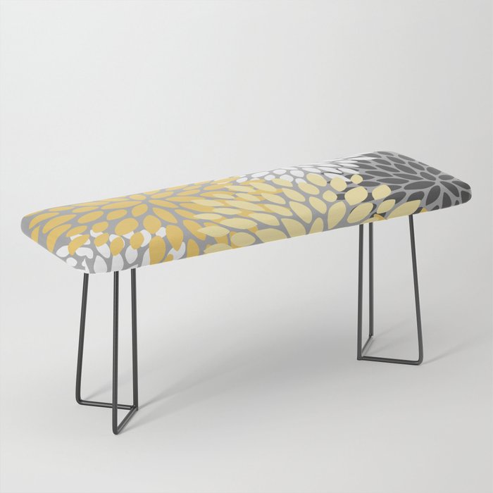 Floral Blooms, Gray, Charcoal, Yellow Bench Gallery Image 1