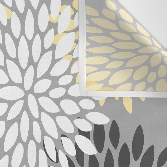 Floral Blooms, Gray, Charcoal, Yellow Wall Tapestry Gallery Image 3