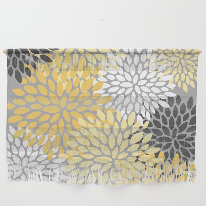 Floral Blooms, Gray, Charcoal, Yellow Wall Hanging Gallery Image 1
