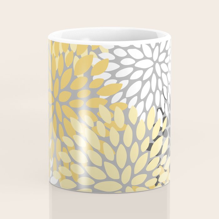 Floral Blooms, Gray, Charcoal, Yellow Coffee Mug Gallery Image 4