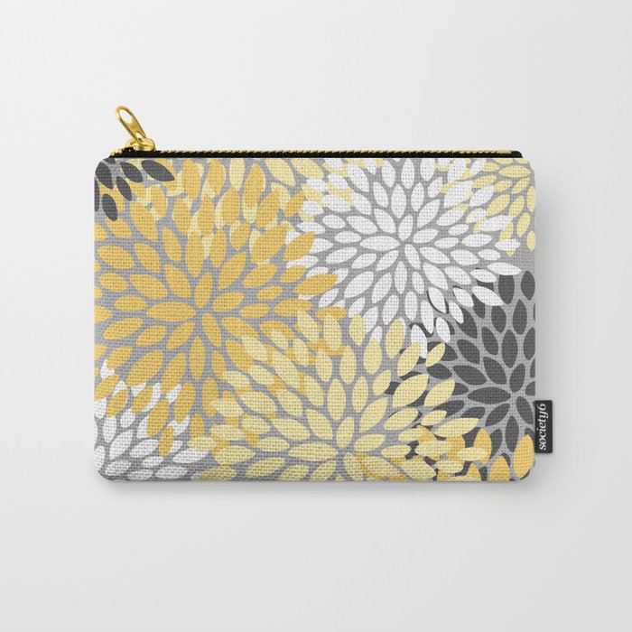 Floral Blooms, Gray, Charcoal, Yellow Carry All Pouch Gallery Image 1
