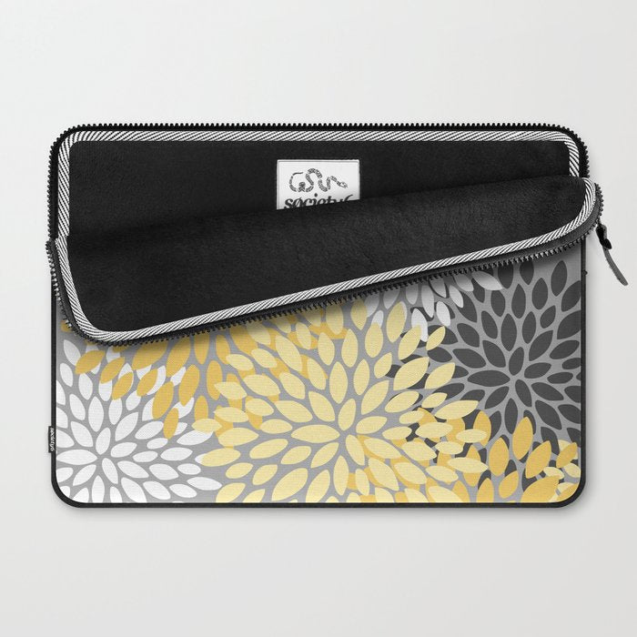 Floral Blooms, Gray, Charcoal, Yellow Laptop Sleeve Gallery Image 2