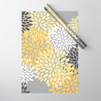 Floral Blooms, Gray, Charcoal, Yellow Wrapping Paper Gallery Image 1