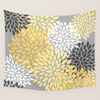 Floral Blooms, Gray, Charcoal, Yellow Wall Tapestry Gallery Image 4