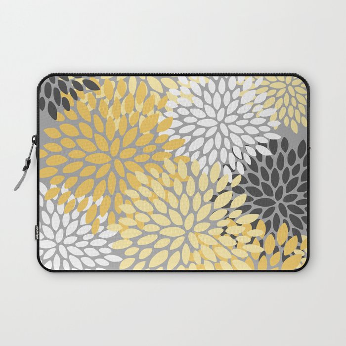 Floral Blooms, Gray, Charcoal, Yellow Laptop Sleeve Gallery Image 1