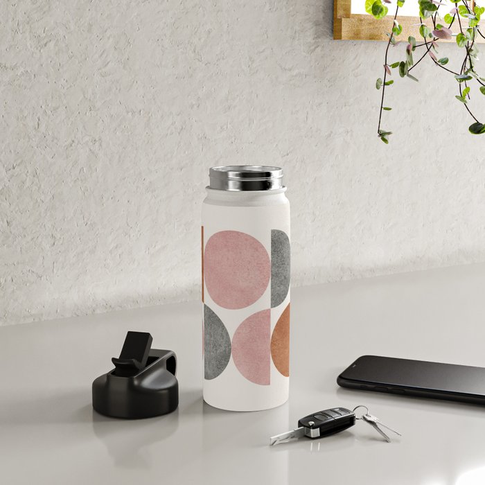 Pink brown retro scandinavian pattern Water Bottle Gallery Image 4
