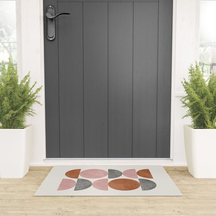 Pink brown retro scandinavian pattern Welcome Mat Gallery Image 3