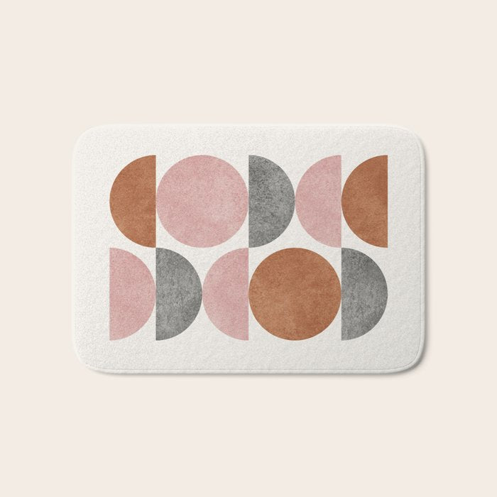 Pink brown retro scandinavian pattern Bath Mat Gallery Image 1