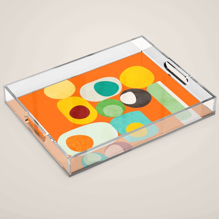 Geometric mid century modern orange shapes Acrylic Tray Gallery Image 1