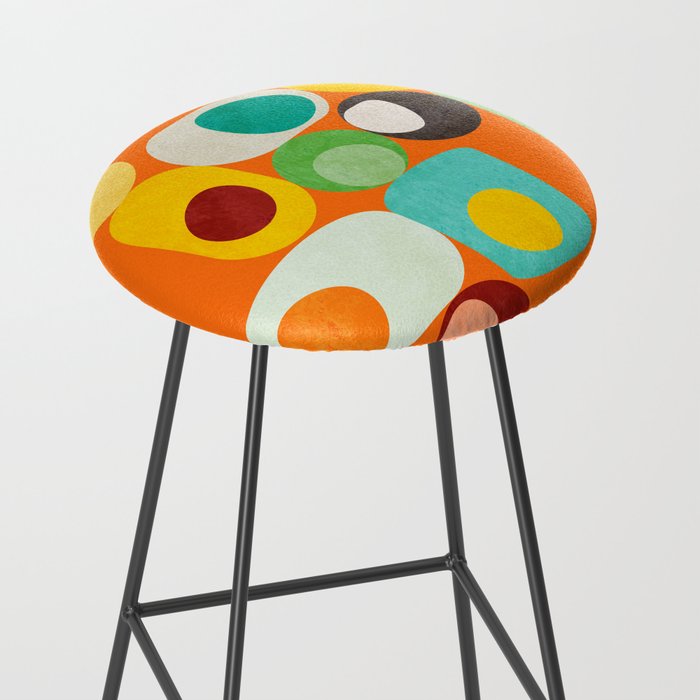 Geometric mid century modern orange shapes Stool Gallery Image 2
