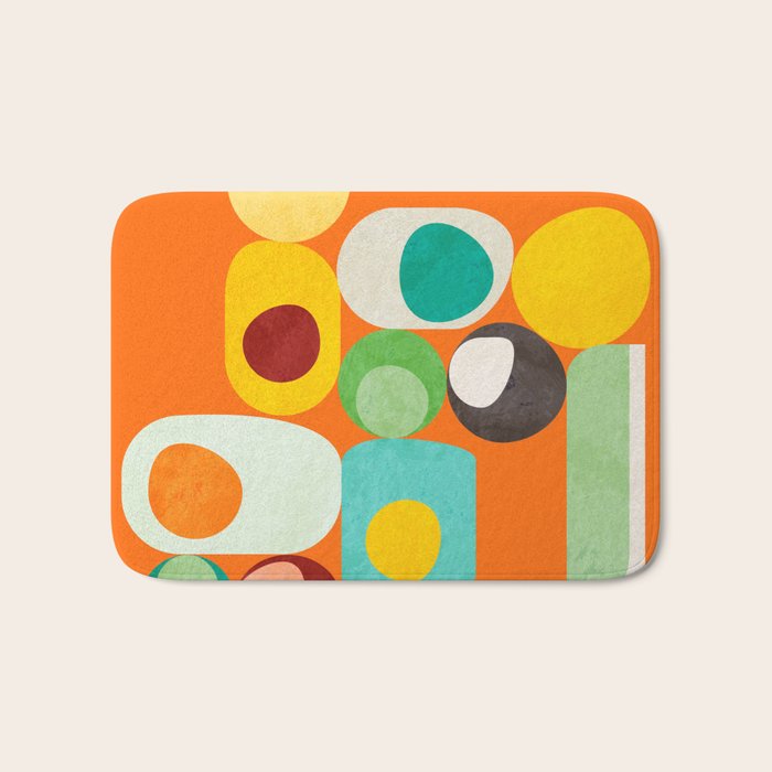 Geometric mid century modern orange shapes Bath Mat Gallery Image 1