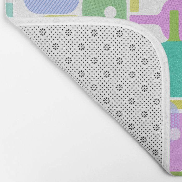 Mid Century Abstract Pickleball Shapes Bath Mat Gallery Image 2