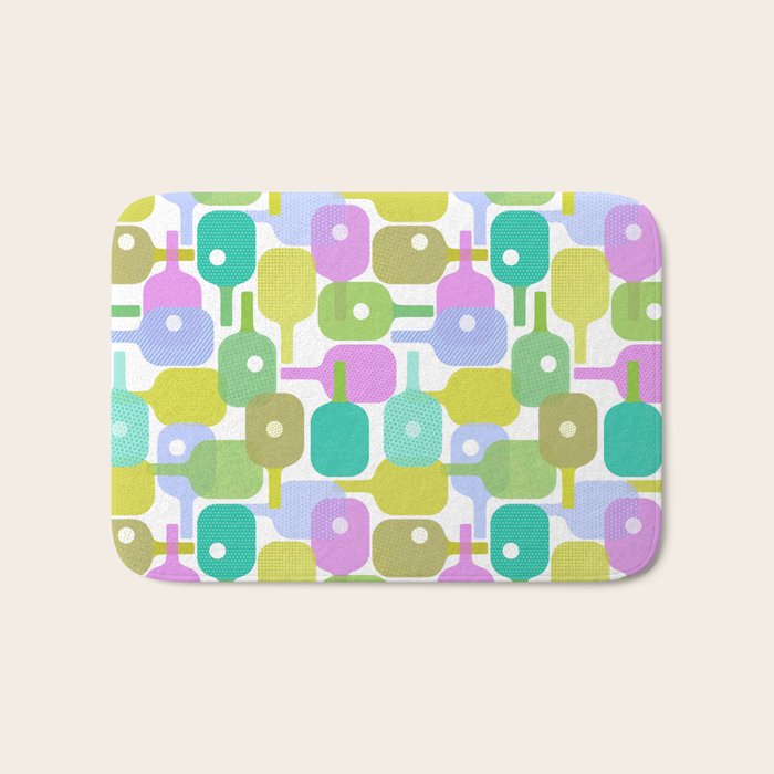Mid Century Abstract Pickleball Shapes Bath Mat Gallery Image 1