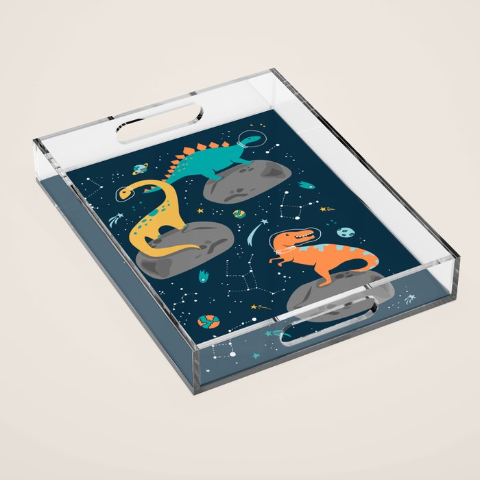 Dinosaurs Floating on an Asteroid Acrylic Tray Gallery Image 1
