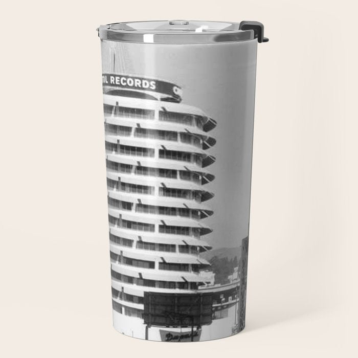 Capital Records Building, Los Angeles, California black and white photograph / black and white photography Travel Mug Gallery Image 2