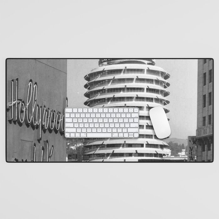 Capital Records Building, Los Angeles, California black and white photograph / black and white photography Desk Mat Gallery Image 1