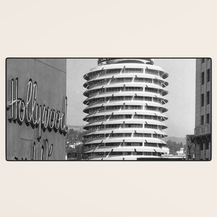 Capital Records Building, Los Angeles, California black and white photograph / black and white photography Desk Mat Gallery Image 3