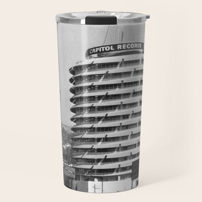 Capital Records Building, Los Angeles, California black and white photograph / black and white photography Travel Mug Gallery Image 1