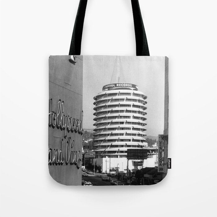 Capital Records Building, Los Angeles, California black and white photograph / black and white photography Tote Bag Gallery Image 1