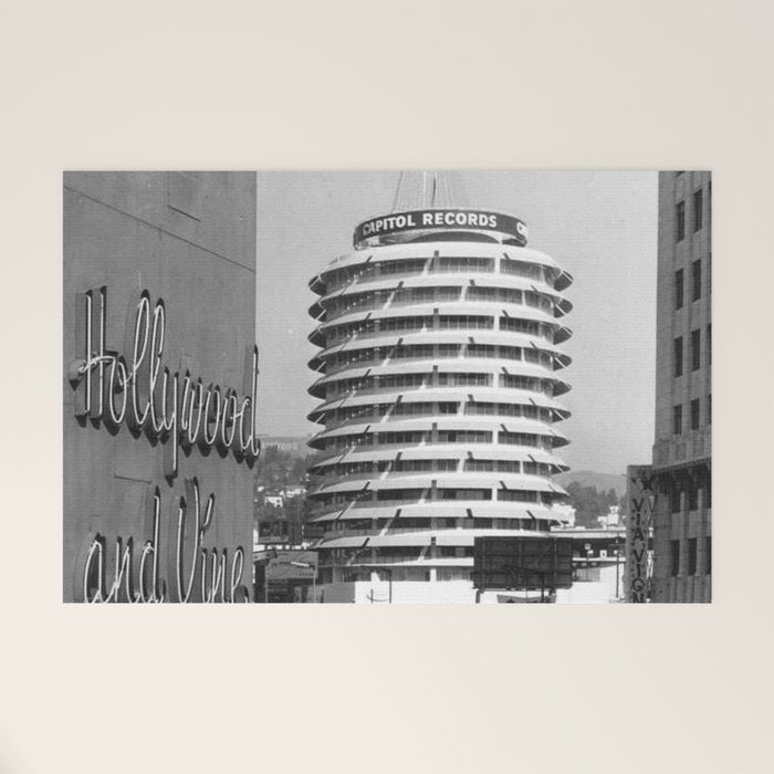 Capital Records Building, Los Angeles, California black and white photograph / black and white photography Welcome Mat Gallery Image 1