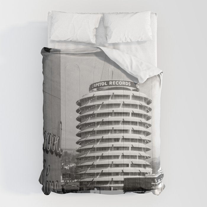 Capital Records Building, Los Angeles, California black and white photograph / black and white photography Comforter Gallery Image 1