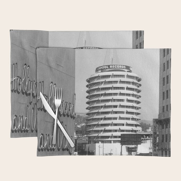 Capital Records Building, Los Angeles, California black and white photograph / black and white photography Placemat Gallery Image 1