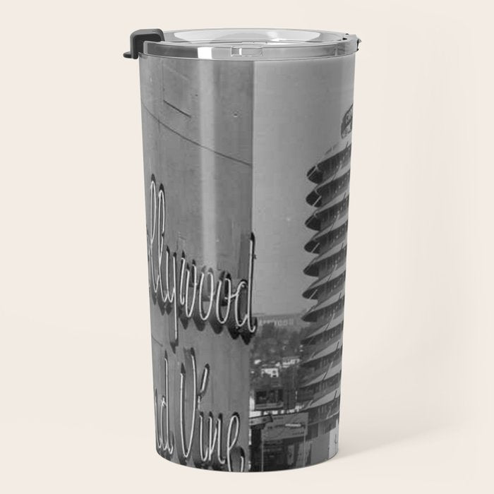 Capital Records Building, Los Angeles, California black and white photograph / black and white photography Travel Mug Gallery Image 3