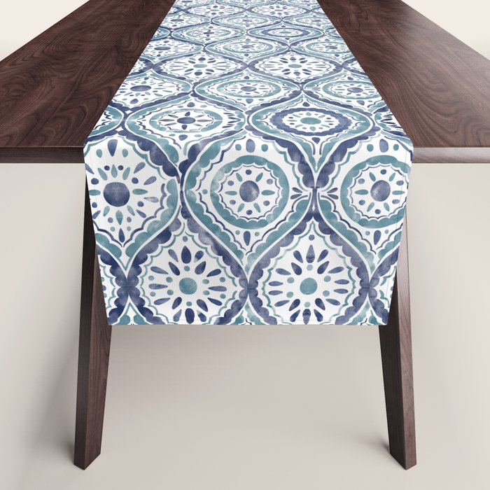 Azure Medallion Motif Table Runner
