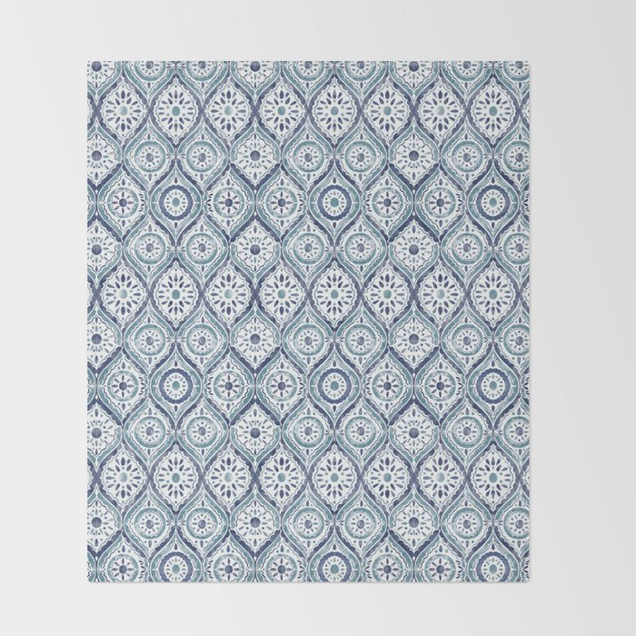Azure Medallion Motif Throw Blanket Gallery Image 2