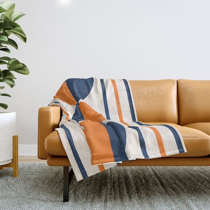 Abstract Shapes 78 in Orange and Navy Blue Throw Blanket Gallery Image 1