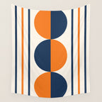 Abstract Shapes 78 in Orange and Navy Blue Wall Tapestry Gallery Image 4