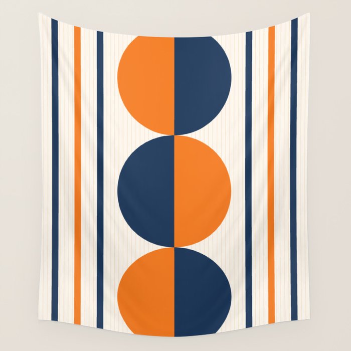 Abstract Shapes 78 in Orange and Navy Blue Wall Tapestry Gallery Image 1