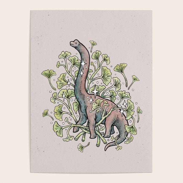 Brachio Ginkgo | Dinosaur Botanical Art Poster Gallery Image 4