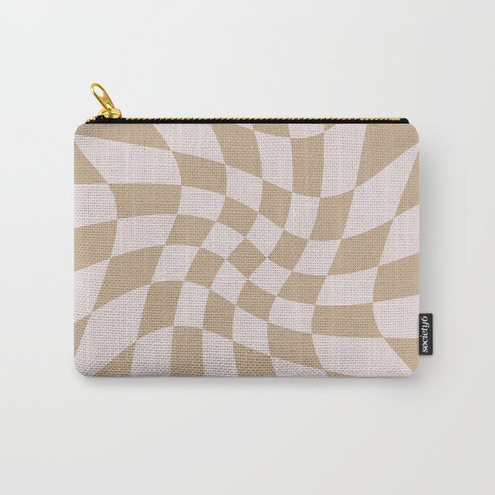 Wavy Check - Beige - Checkerboard Pattern Print Carry All Pouch Gallery Image 1