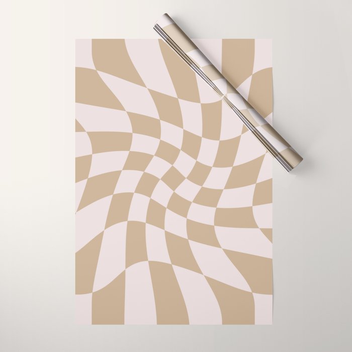 Wavy Check - Beige - Checkerboard Pattern Print Wrapping Paper Gallery Image 1