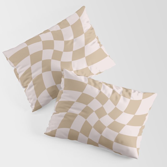 Wavy Check - Beige - Checkerboard Pattern Print Pillow Sham Gallery Image 3