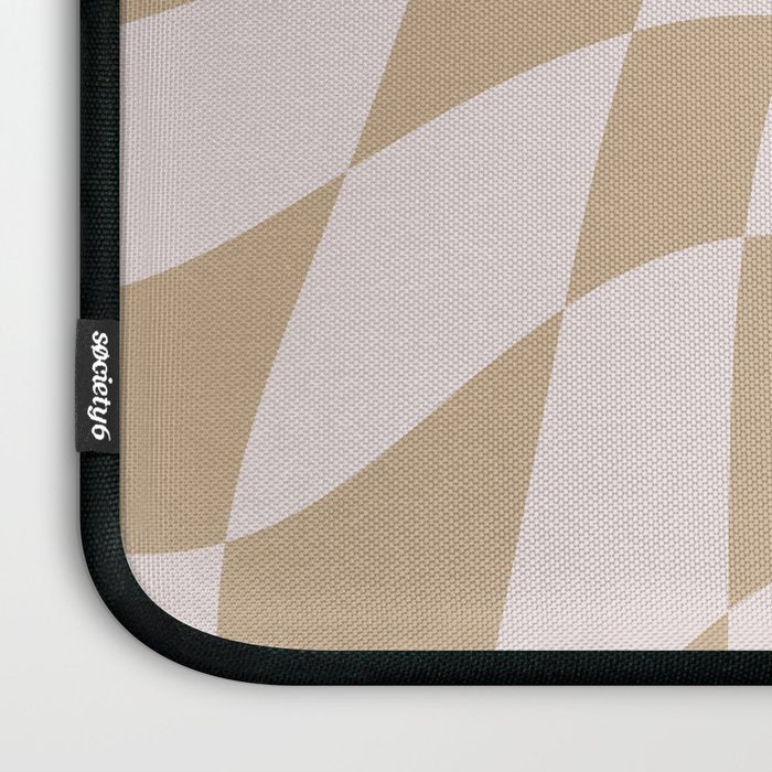 Wavy Check - Beige - Checkerboard Pattern Print Laptop Sleeve Gallery Image 3