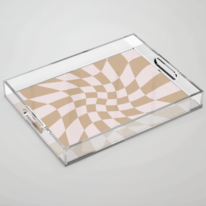 Wavy Check - Beige - Checkerboard Pattern Print Acrylic Tray Gallery Image 1