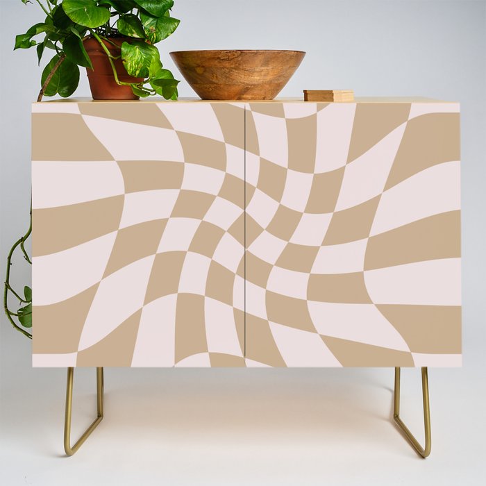 Wavy Check - Beige - Checkerboard Pattern Print Credenza Gallery Image 1