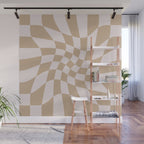 Wavy Check - Beige - Checkerboard Pattern Print Wall Mural Gallery Image 1