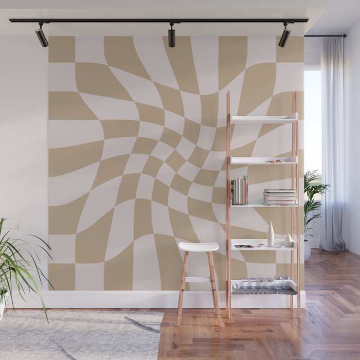 Wavy Check - Beige - Checkerboard Pattern Print Wall Mural Gallery Image 1