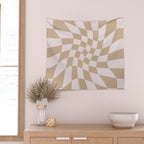 Wavy Check - Beige - Checkerboard Pattern Print Wall Tapestry Gallery Image 2