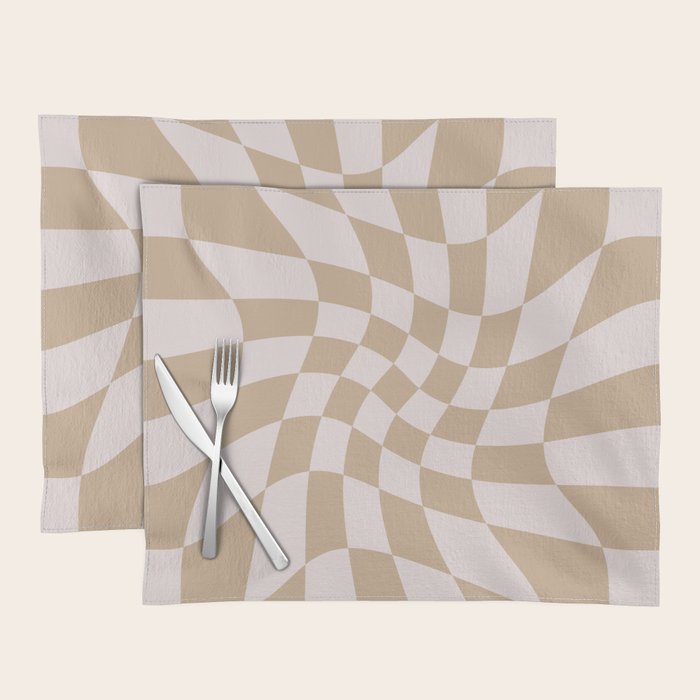 Wavy Check - Beige - Checkerboard Pattern Print Placemat Gallery Image 1