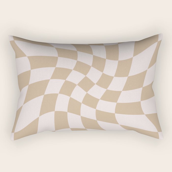 Wavy Check - Beige - Checkerboard Pattern Print Rectangular Pillow Gallery Image 2