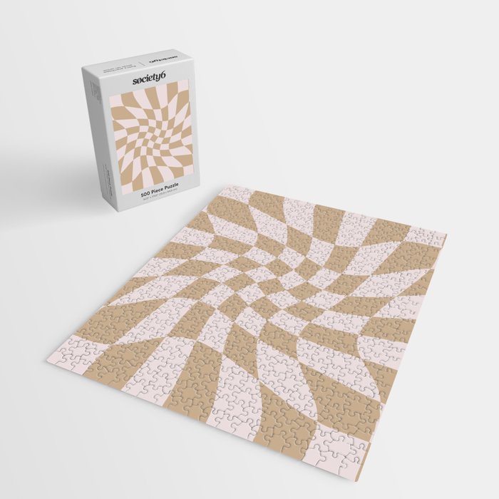 Wavy Check - Beige - Checkerboard Pattern Print Jigsaw Puzzle Gallery Image 2