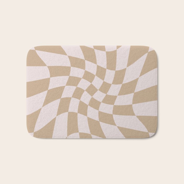 Wavy Check - Beige - Checkerboard Pattern Print Bath Mat Gallery Image 1