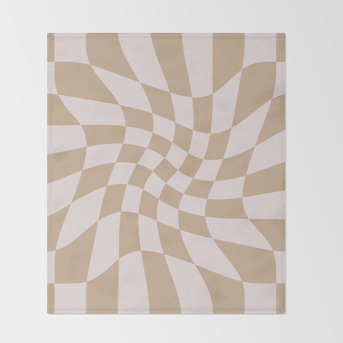 Wavy Check - Beige - Checkerboard Pattern Print Throw Blanket Gallery Image 2