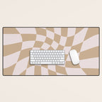 Wavy Check - Beige - Checkerboard Pattern Print Desk Mat Gallery Image 1